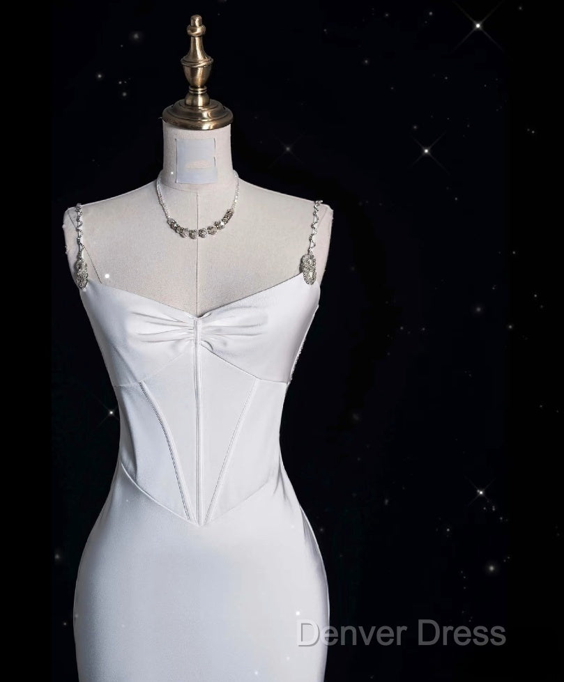 Unique Mermaid Spaghetti Straps Satin White Wedding Dress Brides Dresses