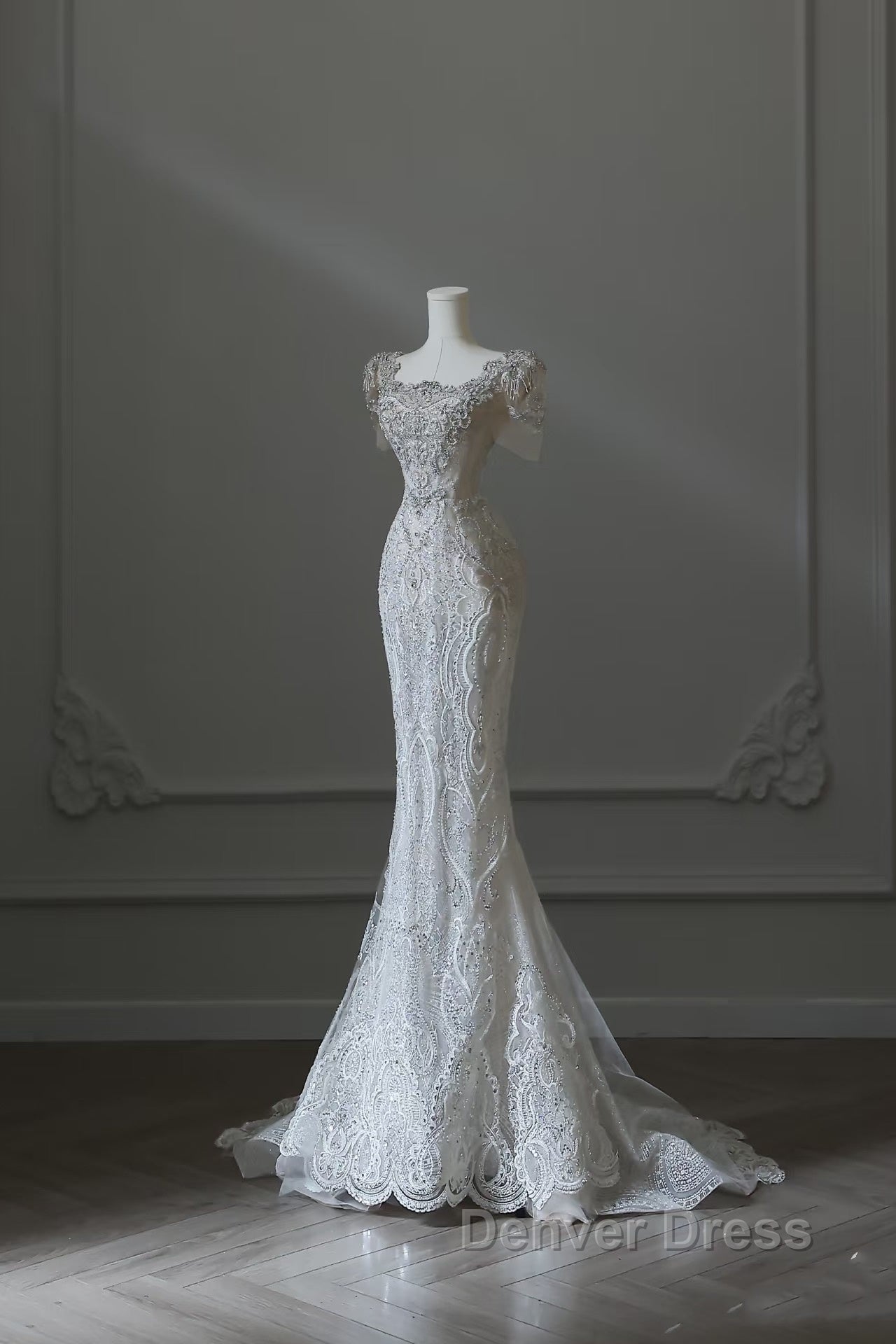 Unique Mermaid Square Neckline Short Sleeves Wedding Dress White Brides Dresses