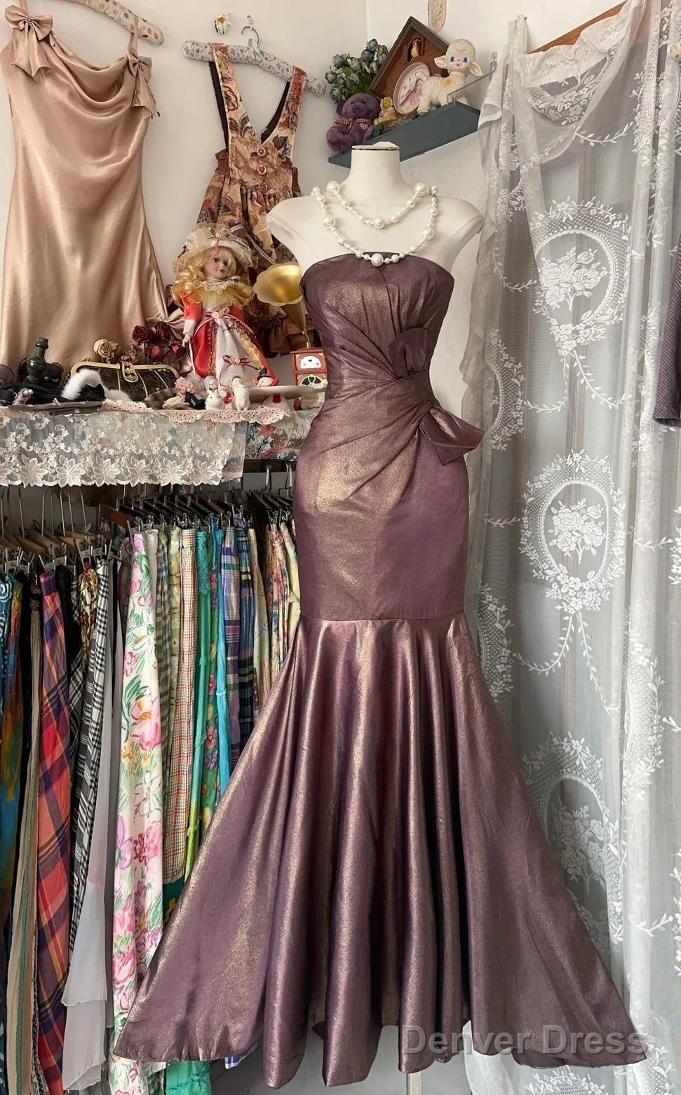 Unique Mermaid Strapless Glitter Satin Ball Dress Beautiful Birthday Prom Dresses