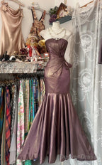 Unique Mermaid Strapless Glitter Satin Ball Dress Beautiful Birthday Prom Dresses
