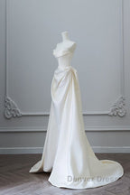 Unique Mermaid Strapless Long Wedding Dress With Short Sleeves Brides Dresses