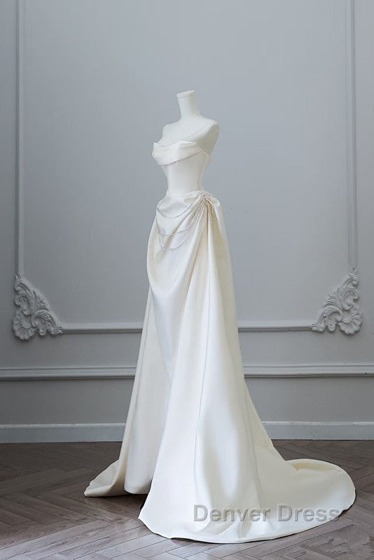 Unique Mermaid Strapless Long Wedding Dress With Short Sleeves Brides Dresses