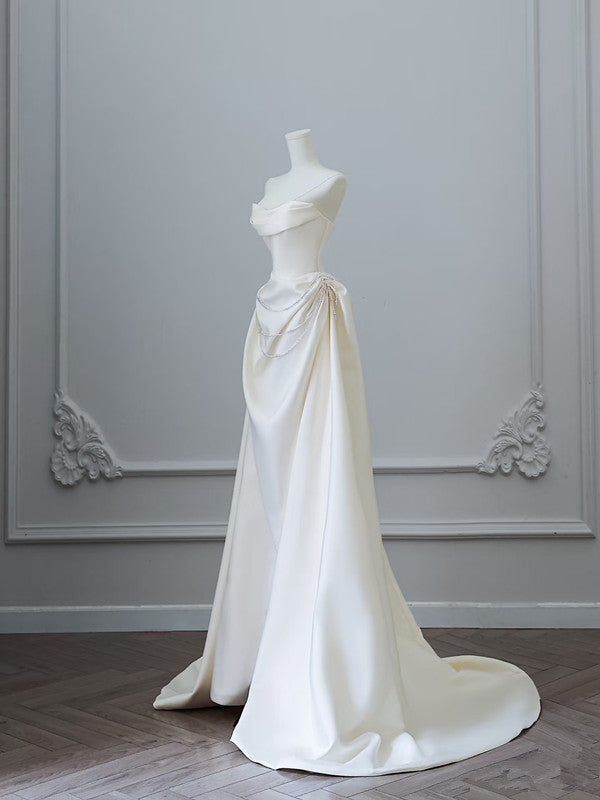 Unique Mermaid Strapless Long Wedding Dress With Short Sleeves Brides Dresses Secondary image