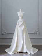 Unique Mermaid Strapless Long Wedding Dress With Short Sleeves Brides Dresses
