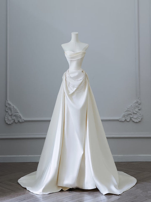 Unique Mermaid Strapless Long Wedding Dress With Short Sleeves Brides Dresses