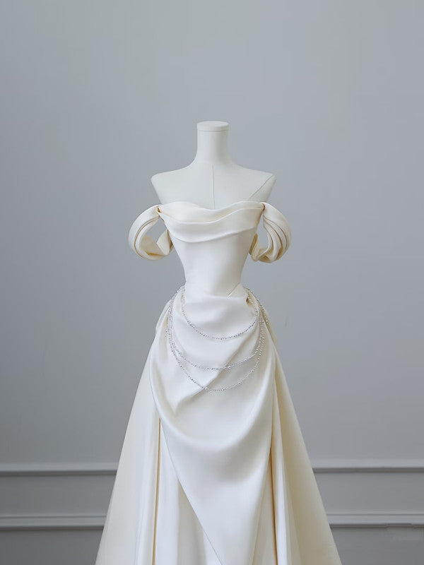 Unique Mermaid Strapless Long Wedding Dress With Short Sleeves Brides Dresses