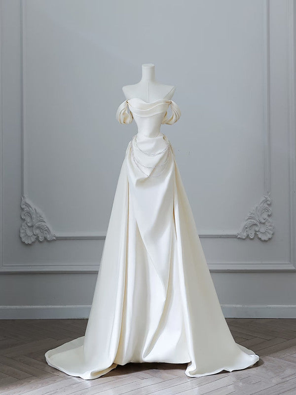 Unique Mermaid Strapless Long Wedding Dress With Short Sleeves Brides Dresses Main image