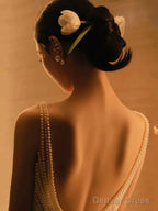 Unique Mermaid Straps Backless Pearls Pleats White Satin Ruffles Wedding Dresses