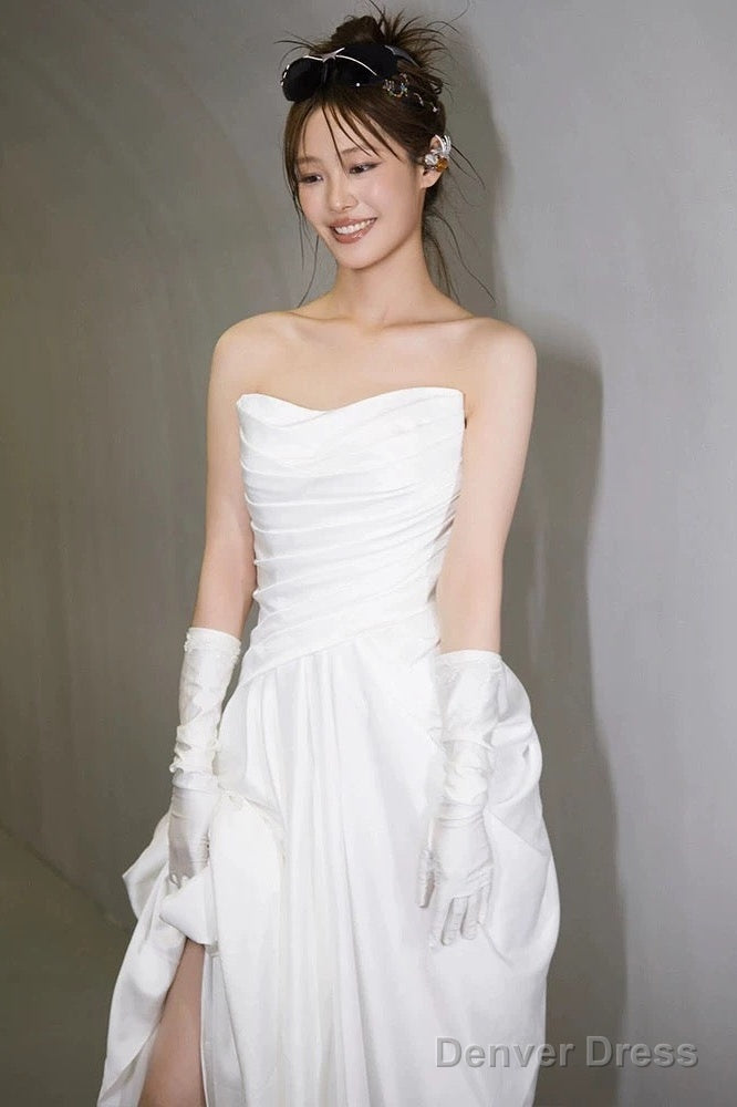 Unique Mermaid Sweetheart Pleats White Satin Ruffles Wedding Dresses