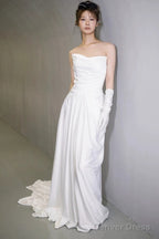 Unique Mermaid Sweetheart Pleats White Satin Ruffles Wedding Dresses