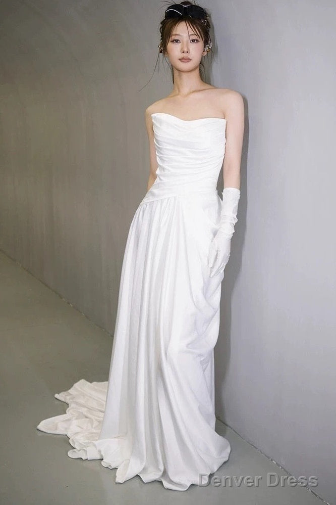 Unique Mermaid Sweetheart Pleats White Satin Ruffles Wedding Dresses