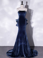 Unique Mermaid Velvet Long Prom Dresses, Velvet Formal Evening Dresses