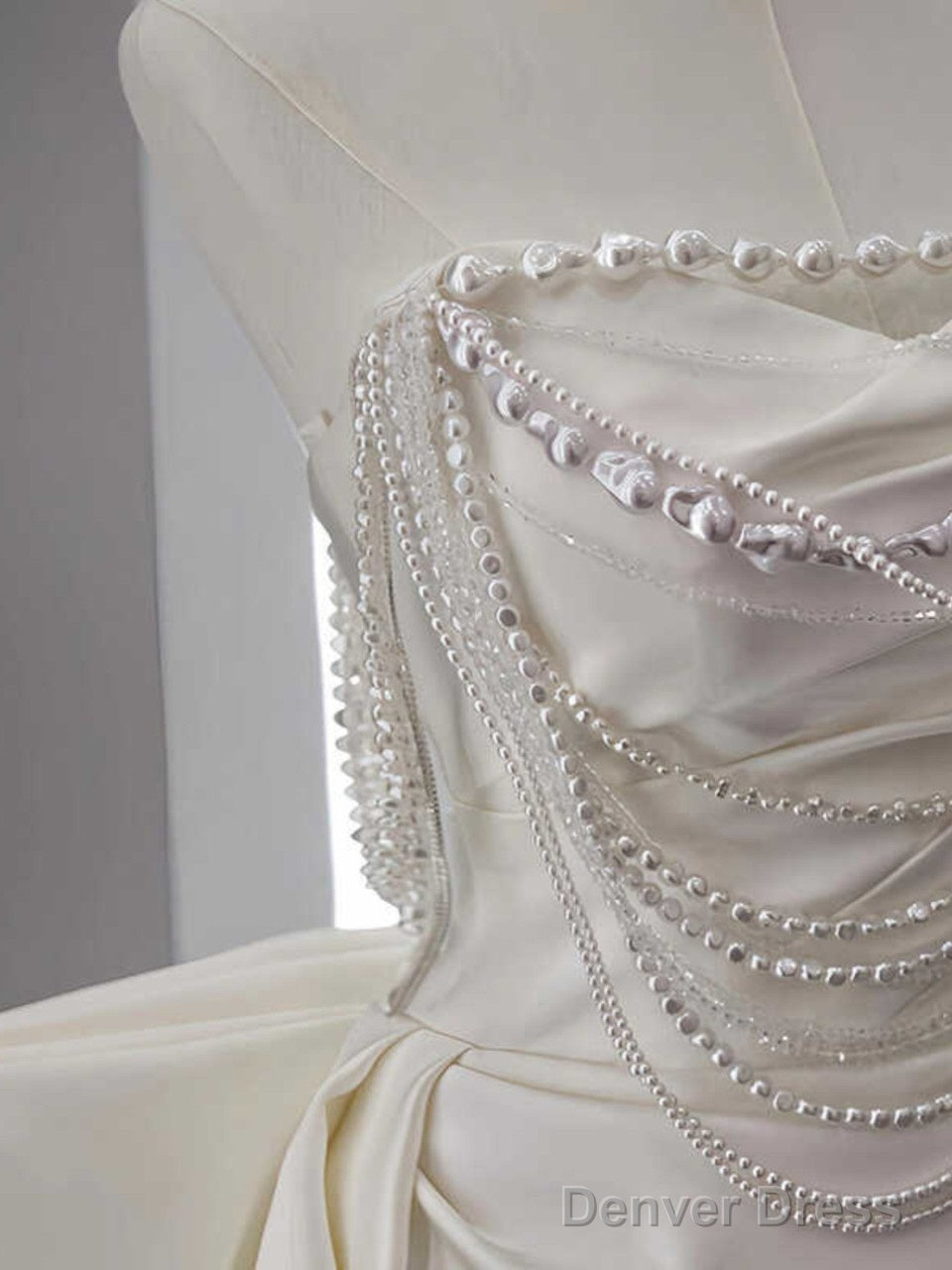 Unique Mermaid White Satin Strapless Pleats Long Satin Wedding Dress