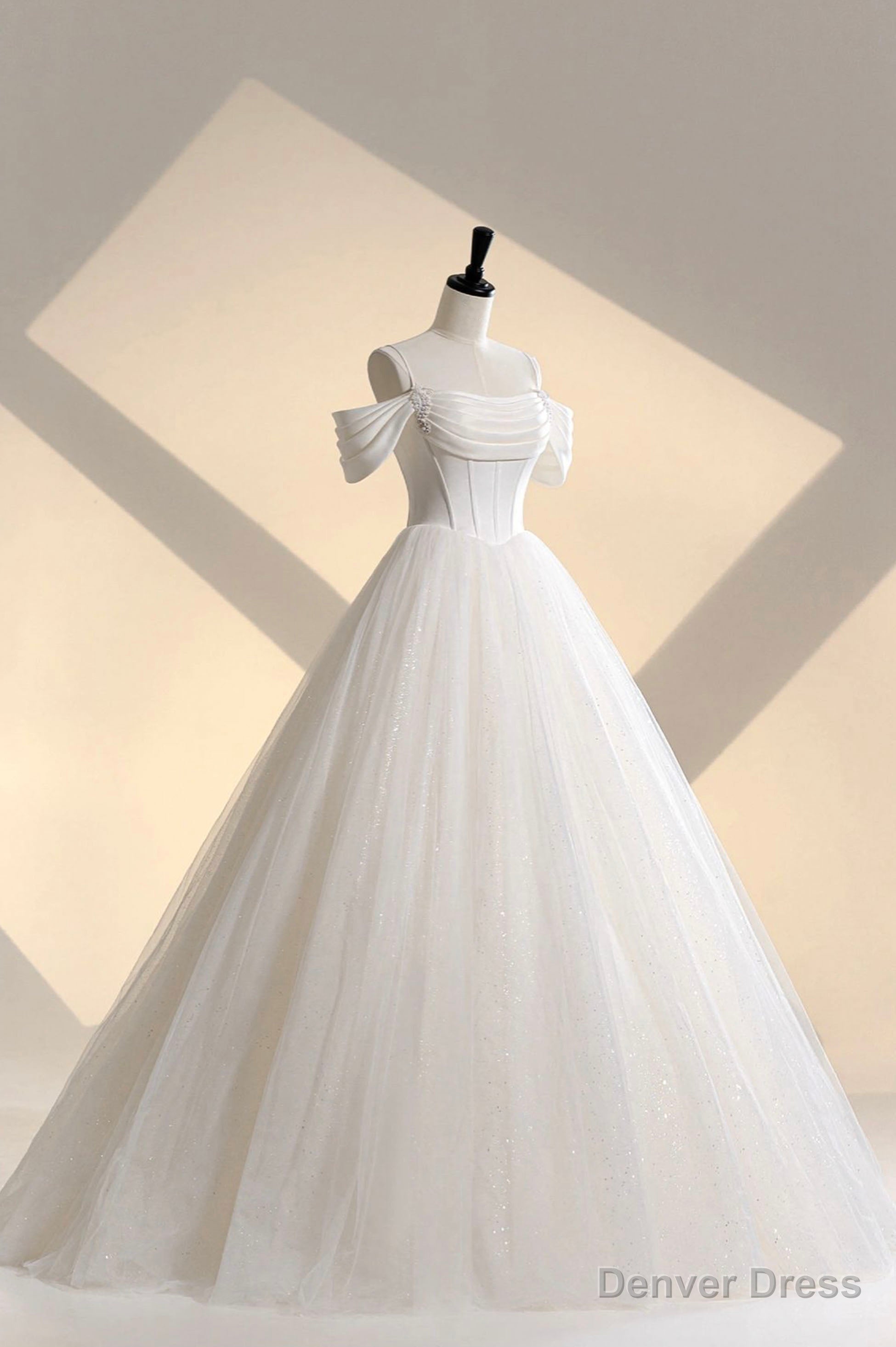Unique Off the Shoulder Sparkly Tulle Wedding Dresses Main image