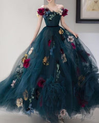 Unique Off The Shoulder  Tulle Appliques Long Evening Dress Formal Prom Dress