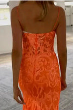 Orange Fashion Unique V-Neck Dress Long Lace Mermaid Slim Fit Slit Ball Gowns Prom Dresses