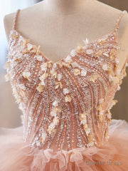 Unique Orange V Neck Tulle Sequin Orange Pink Long Quinceanera Dress