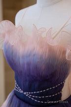 Unique Pink Gradient Long Prom Dress, A Line Strapless Prom Dresses