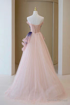 Unique Pink Gradient Long Prom Dress, A Line Strapless Prom Dresses