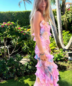 Unique Pink Ruffles Long Prom Dress