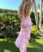 Unique Pink Ruffles Long Prom Dress