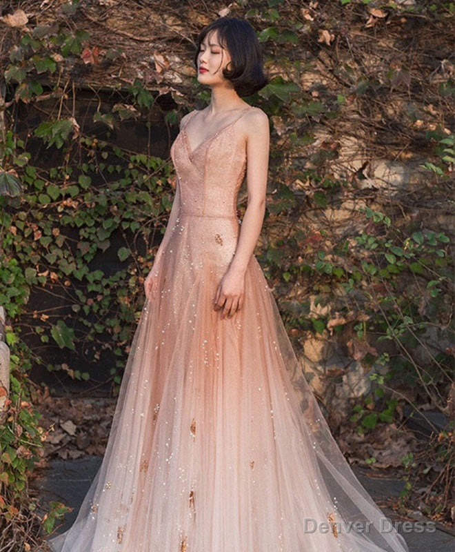 Unique Pink Tulle Long Prom Dress, Tulle Pink Evening Dress