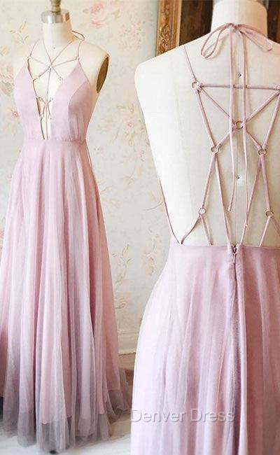 Unique Pink V Neck Long Prom Dresses, Pink Evening Dresses Secondary image