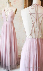 Unique Pink V Neck Long Prom Dress, Pink Evening Dress