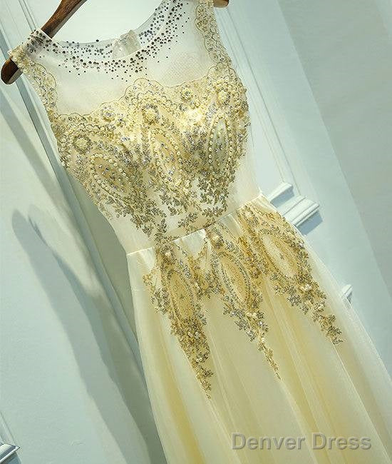 Unique Round Neck Lace Tulle Long Prom Dress, Evening Dress Secondary image