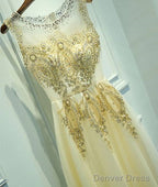 Unique Round Neck Lace Tulle Long Prom Dress, Evening Dress