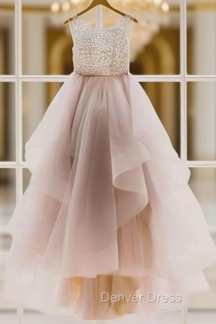 Unique Round Neck Sequin Tulle Long Prom Gown, Evening Dresses, Wedding Dresses