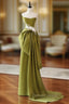 Unique Satin Flower Green Long Prom Dresses, Green Long Formal Dresses