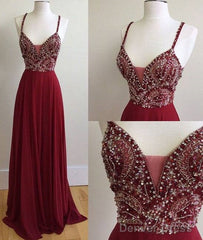 Unique Sequin Beads Burgundy Long Prom Dress, Formal Dress