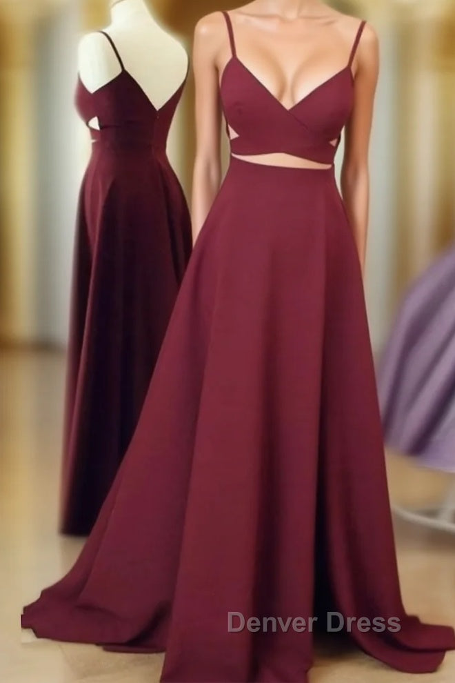 Unique Sexy Two Pieces Long Burgundy Prom Dress, Burgundy Prom Dresses Main image