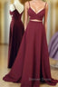 Unique Sexy Two Pieces Long Burgundy Prom Dress, Burgundy Prom Dresses