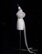 Unique Sheath Off The Shoulder Sequin Short Sleeves White Wedding Dresses Brides Dresses