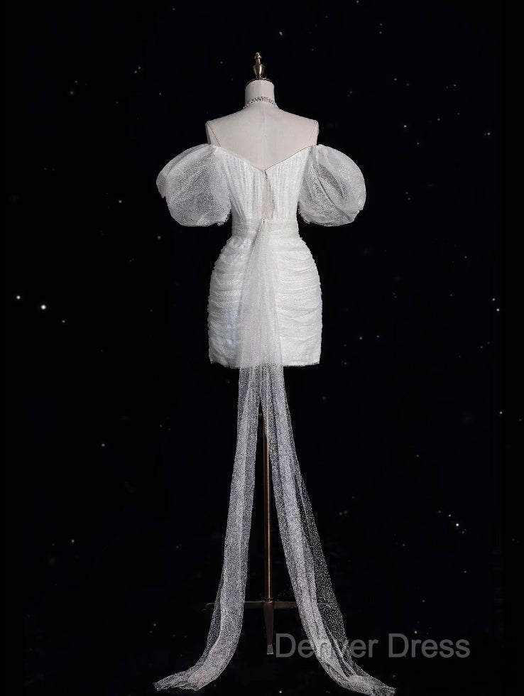 Unique Sheath Off The Shoulder Sequin Short Sleeves White Wedding Dresses Brides Dresses