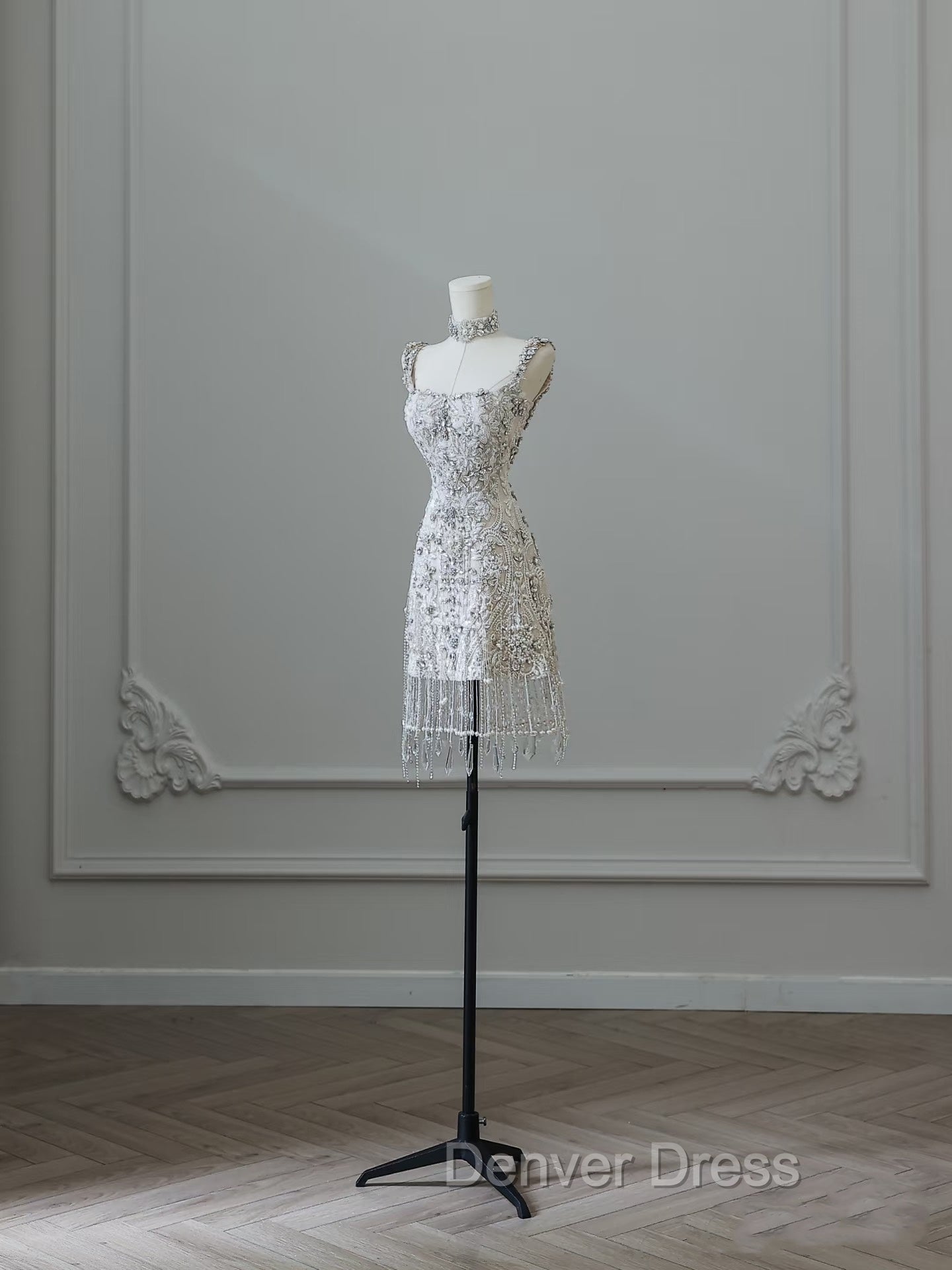 Unique Sheath Spaghetti Straps Silver Wedding Dresses Brides Dresses Secondary image