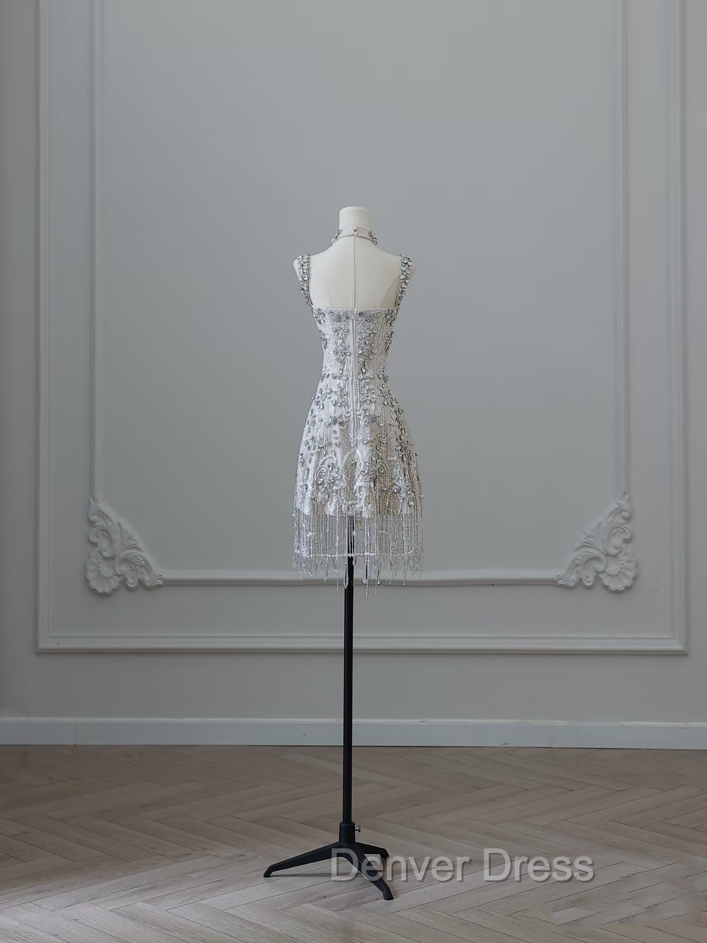 Unique Sheath Spaghetti Straps Silver Wedding Dresses Brides Dresses