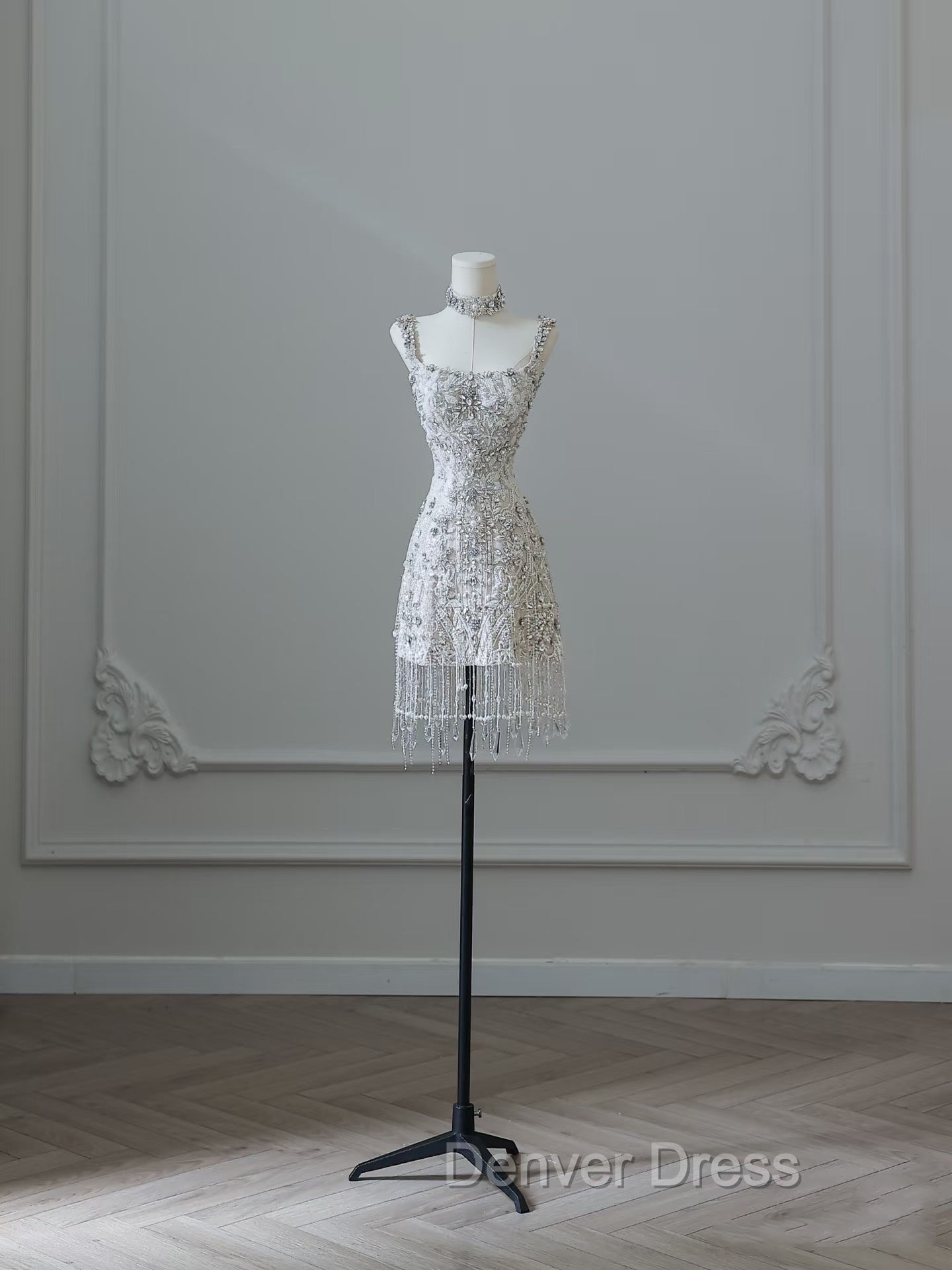 Unique Sheath Spaghetti Straps Silver Wedding Dresses Brides Dresses