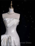 Unique Sheath Strapless Sequin Short White Wedding Dresses Brides Dresses