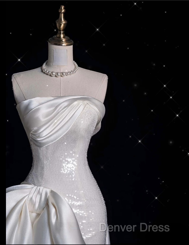 Unique Sheath Strapless Sequin Short White Wedding Dresses Brides Dresses