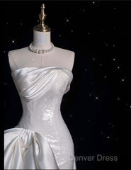 Unique Sheath Strapless Sequin Short White Wedding Dresses Brides Dresses