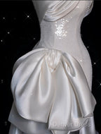 Unique Sheath Strapless Sequin Short White Wedding Dress Brides Dresses