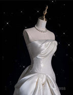 Unique Sheath Strapless Sequin Short White Wedding Dress Brides Dresses