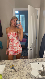 Unique Strapless Blue Satin Print Floral Sheath Short Cocktail Dress Prom Homecoming Dresses