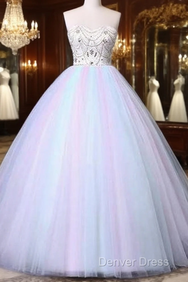Unique Strapless Sweetheart A Line Wedding Dresses Beaded Bridal Prom Gown