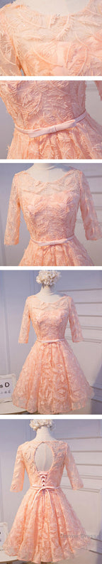 Unique Style Three-Quarter Sleeve Full Feather Appliques Keyhole Lace Up Back Tea-Length Homecoming Dresses