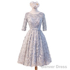 Unique Style Three-Quarter Sleeve Full Feather Appliques Keyhole Lace Up Back Tea-Length Homecoming Dresses