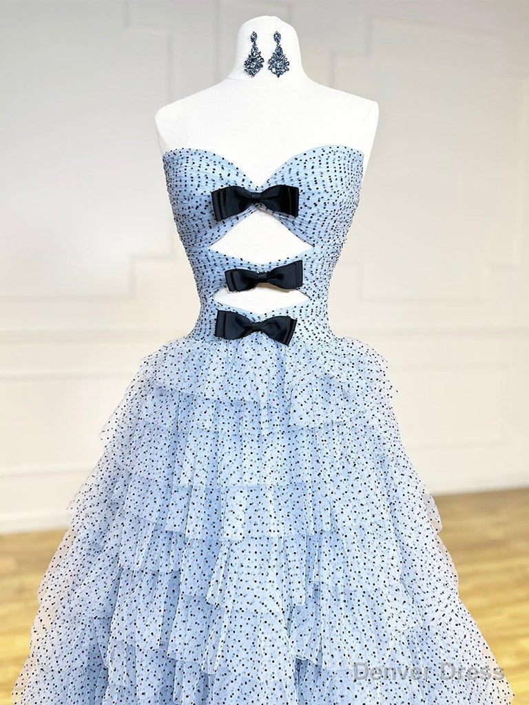 Unique Sweetheart Neck Tulle Blue Long Prom Dress, Blue Tulle Long Prom Dresses Secondary image